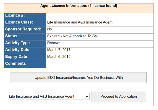 Agent Licence Information (en anglais seulement)