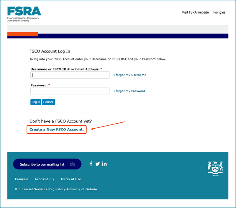 Create a new FSCO account