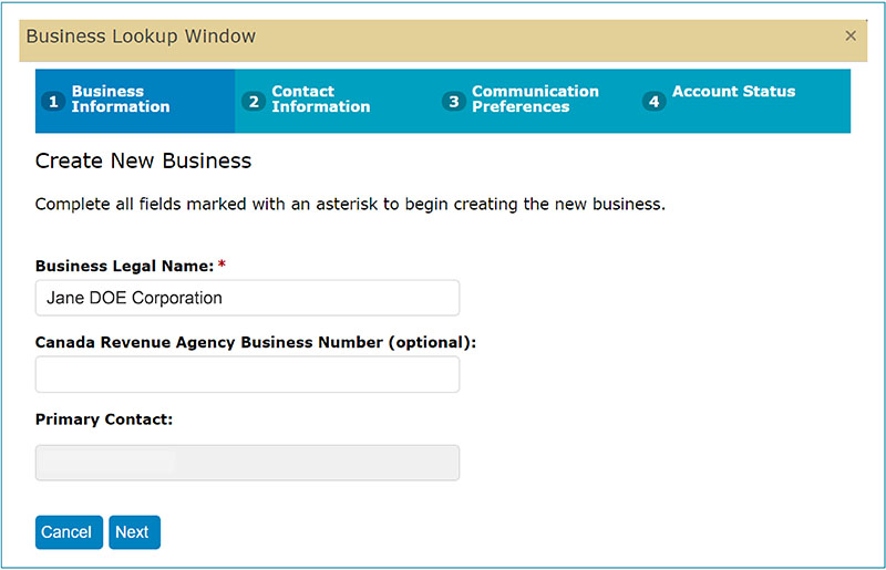 Business lookup window