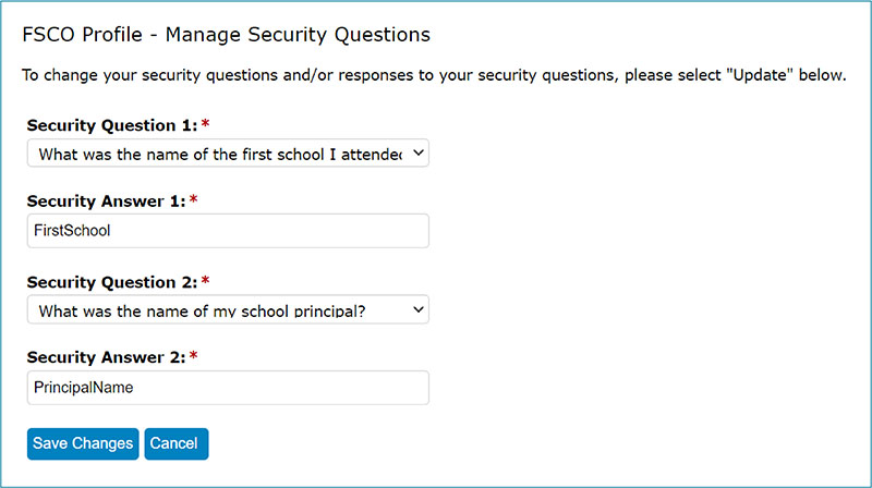 Manage your security questions