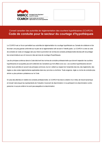 Code de conduite pour le secteur du courtage d'hypothèques du CCARCH Code de conduite national du CCARCH à l’intention de la profession du courtage immobilier