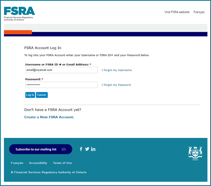 Login to your FSRA Account