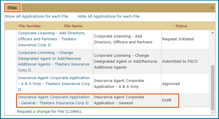 Draft Application List